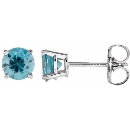 14k White 5 Mm Natural Blue Zircon Earrings