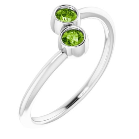 14k White Natural Peridot Two-stone Ring