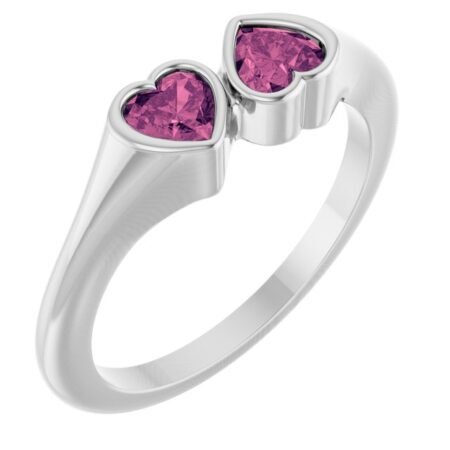 14k White Natural Pink Tourmaline Two-stone Ring