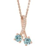 14k Rose Natural Blue Zircon & .05 Ctw Natural Diamond 16-18' Necklace