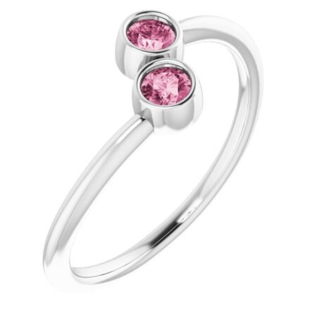 Sterling Silver Natural Pink Tourmaline Two-stone Ring