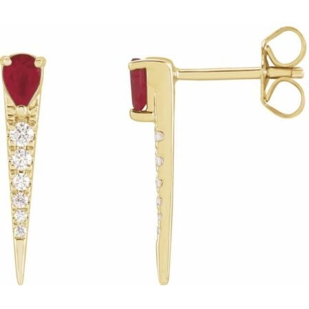 14k Yellow Natural Ruby & 1/8 Ctw Natural Diamond Spike Earrings