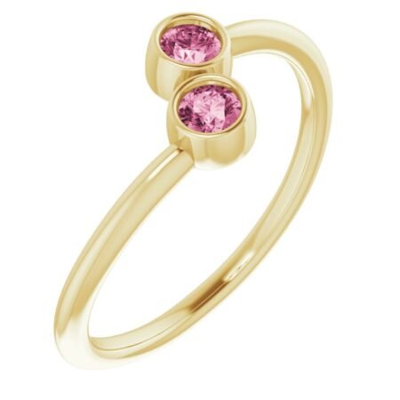 14k Yellow Natural Pink Tourmaline Two-stone Ring