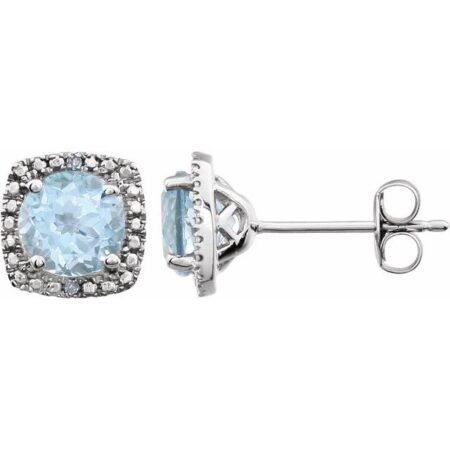 Sterling Silver Natural Sky Blue Topaz & .015 Ctw Natural Diamond Earrings