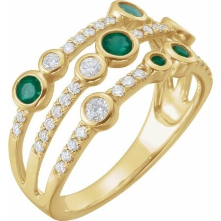 14k Yellow Natural Emerald & 3/8 Ctw Natural Diamond Ring