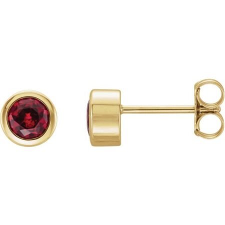 14k Yellow Lab-grown Ruby Bezel-set Earrings