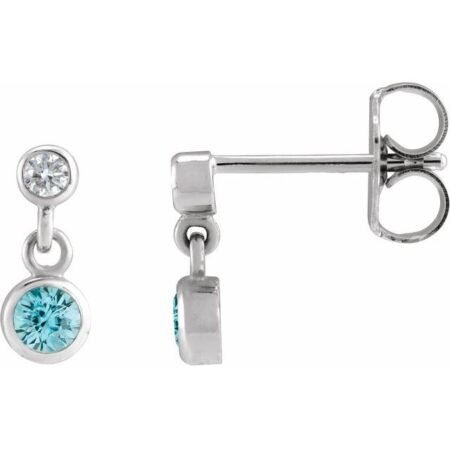 Sterling Silver Natural Blue Zircon & .05 Ctw Natural Diamond Two-stone Earrings