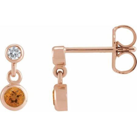 14k Rose Natural Citrine & .05 Ctw Natural Diamond Two-stone Earrings