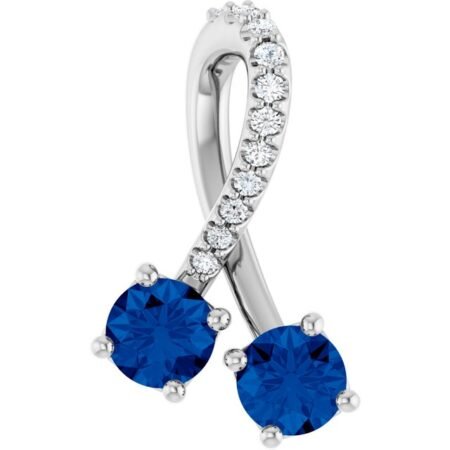 Sterling Silver Lab-grown Blue Sapphire & .05 Ctw Natural Diamond Pendant