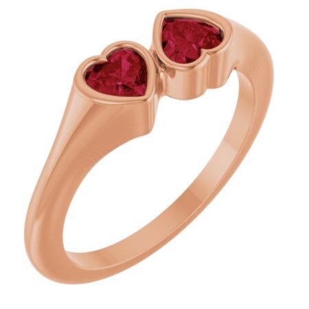 14k Rose Lab-grown Ruby Two-stone Ring