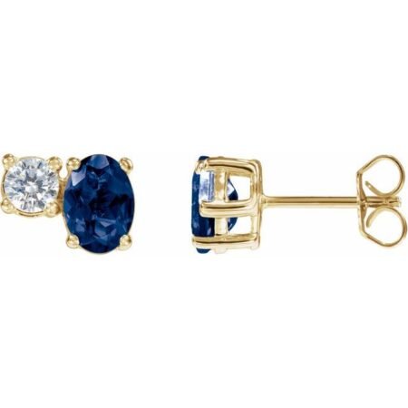 14k Yellow Lab-grown Blue Sapphire & 1/2 Ctw Lab-grown Diamond Earrings
