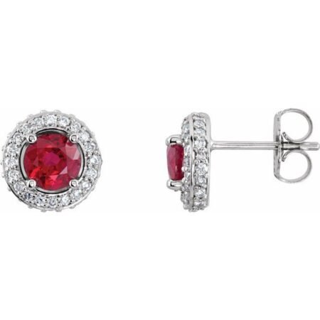 14k White Natural Ruby & 1/3 Ctw Natural Diamond Earrings