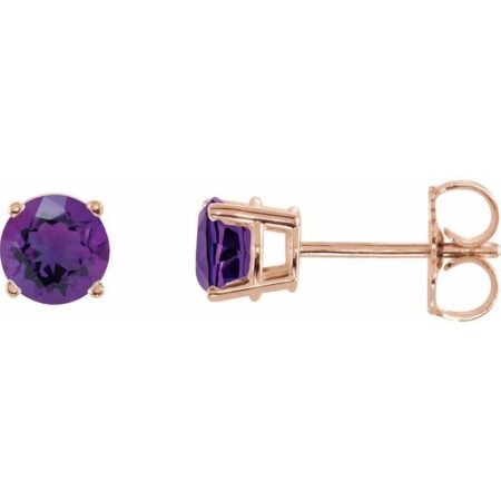 14k Rose 5 Mm Natural Amethyst Earrings