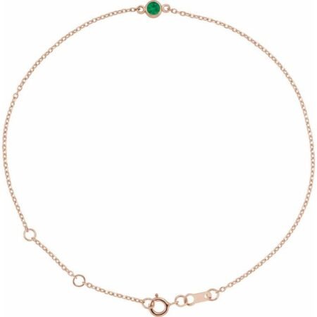 14k Rose Natural Emerald Bezel-set Solitaire 6 1/2-7 1/2' Bracelet