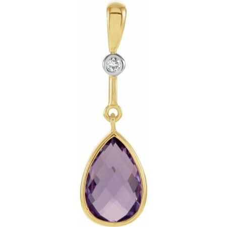 14k Yellow Natural Amethyst & .015 Ct Natural Diamond Pendant