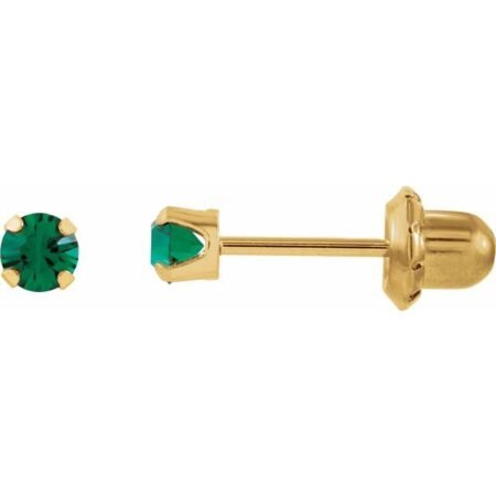 14k Yellow Imitation Emerald Inverness® Piercing Stud Earrings