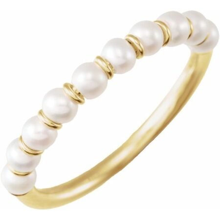 14k Yellow Cultured White Freshwater Pearl Ring