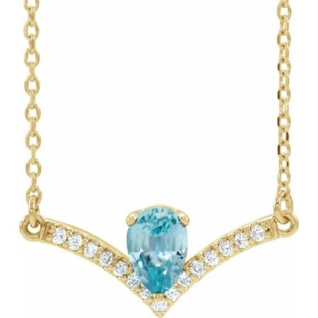 14k Yellow Natural Blue Zircon & .06 Ctw Natural Diamond 16' Necklace