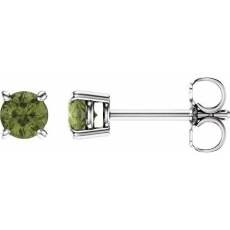 14k White 4 Mm Natural Peridot Earrings