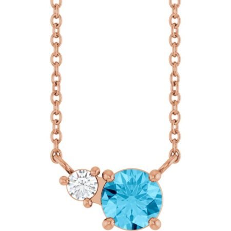 14k Rose Natural Aquamarine & .06 Ct Natural Diamond 18' Necklace