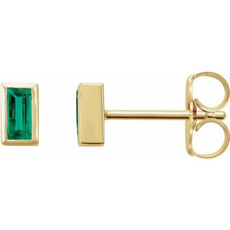 14k Yellow Natural Emerald Bezel-set Earrings