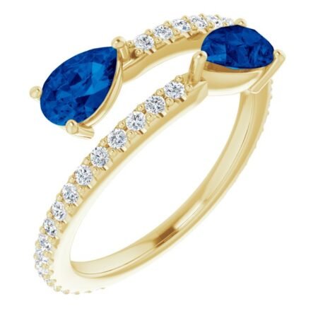 14k Yellow Natural Blue Sapphire & 1/3 Ctw Natural Diamond Ring