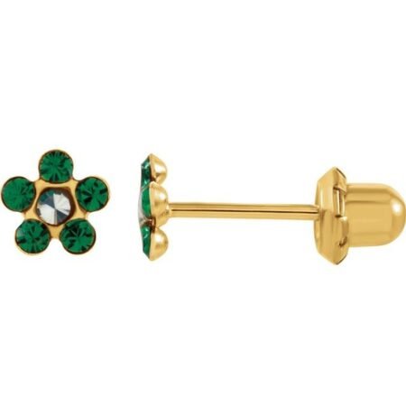 14k Yellow Imitation Emerald Inverness® Piercing Earrings
