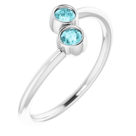 14k White Natural Blue Zircon Two-stone Ring