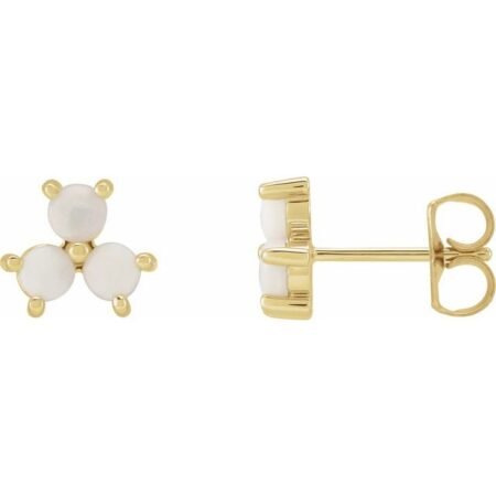 14k Yellow White Opal Three-stone Cabochon Earrings