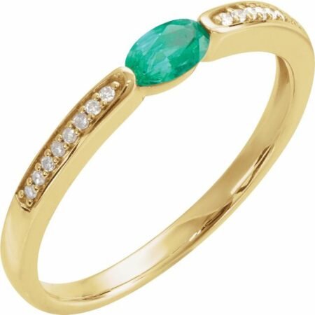 14k Yellow Imitation Emerald & .05 Ctw Natural Diamond Ring