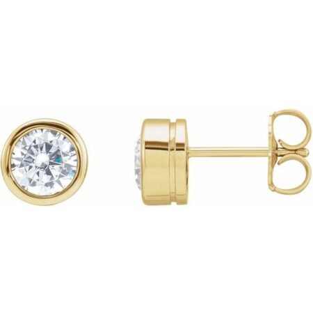 14k Yellow 5.2 Mm Round Imitation White Cubic Zirconia Bezel-set Earrings