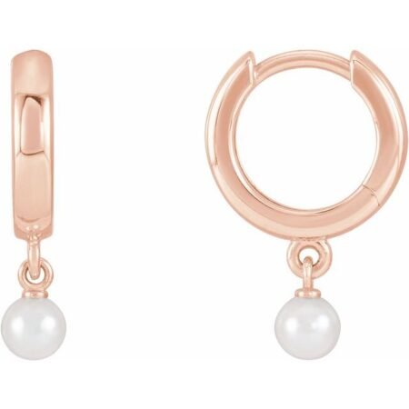 14k Rose Cultured Seed Pearl Hoop Earrings