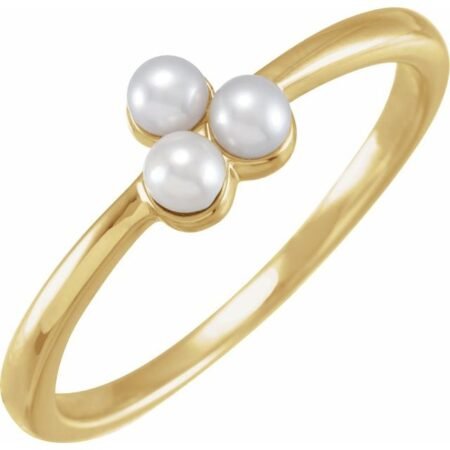 14k Yellow Cultured White Freshwater Pearl Cluster Ring