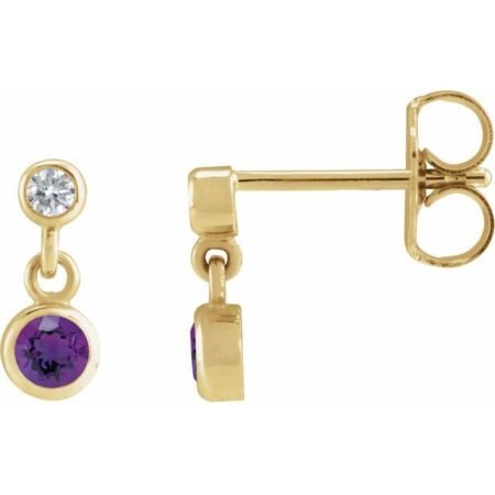 14k Yellow Natural Amethyst & .05 Ctw Natural Diamond Two-stone Earrings