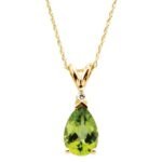 14k Yellow Natural Peridot & .04 Ct Natural Diamond 18' Necklace