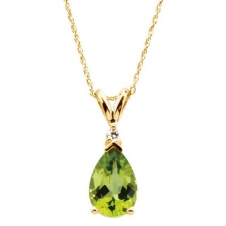 14k Yellow Natural Peridot & .04 Ct Natural Diamond 18' Necklace