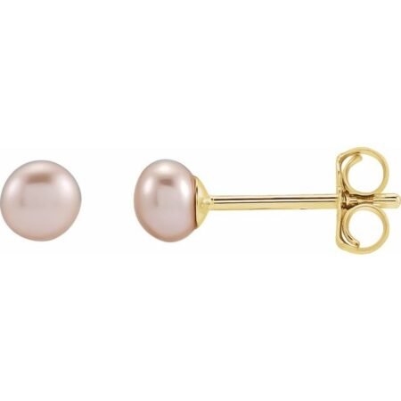14k Yellow Cultured Pink Freshwater Pearl Earrings