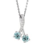14k White Natural Aquamarine & .05 Ctw Natural Diamond 16-18' Necklace