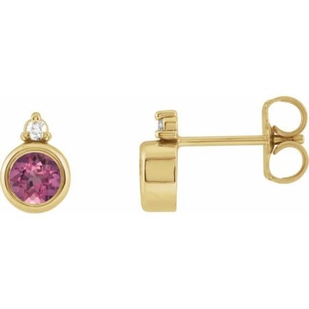 14k Yellow 4 Mm Natural Pink Tourmaline & .03 Ctw Natural Diamond Earrings