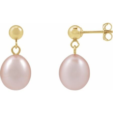 14k Yellow Cultured Pink Freshwater Pearl Earrings