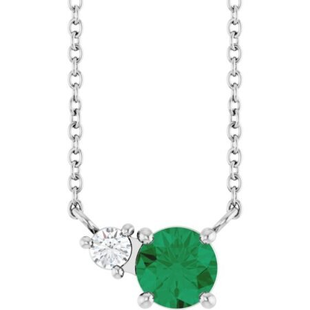 Sterling Silver Lab-grown Emerald & .06 Ct Natural Diamond 18' Necklace