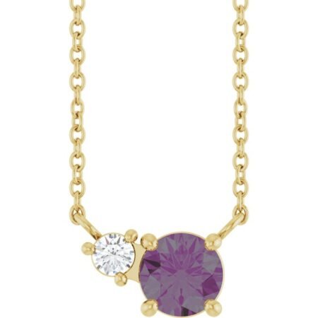 14k Yellow Lab-grown Alexandrite & .06 Ct Natural Diamond 18' Necklace