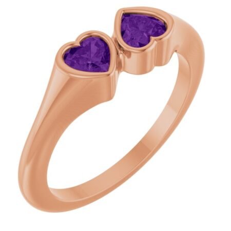 14k Rose Natural Amethyst Two-stone Ring