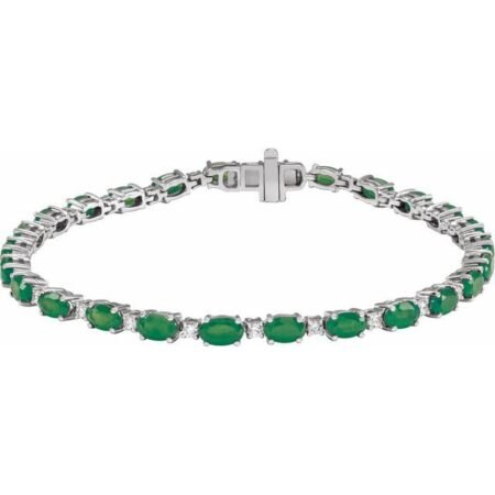 14k White Lab-grown Emerald & 5/8 Ctw Lab-grown Diamond Line 7' Bracelet