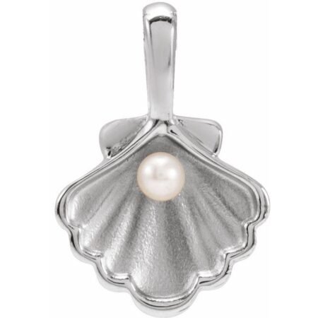 14k White 1-stone Cultured White Seed Pearl Family Shell Charm/pendant