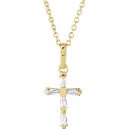 14k Yellow Imitation White Cubic Zirconia Cross Youth 15' Necklace