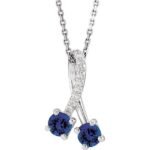 Platinum Lab-grown Blue Sapphire & .05 Ctw Natural Diamond 16-18' Necklace