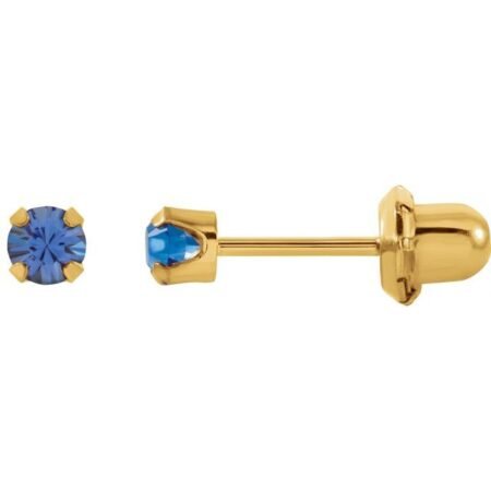 14k Yellow Imitation Blue Sapphire Inverness® Piercing Stud Earrings