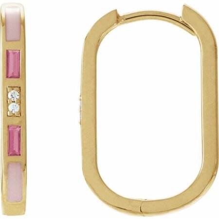 14k Yellow Natural Pink Tourmaline & .02 Ctw Natural Diamond 19.6 Mm Hoop Earrings