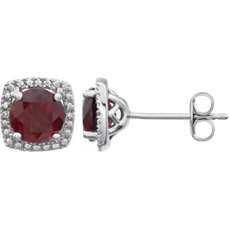 Sterling Silver Natural Mozambique Garnet & .015 Ctw Natural Diamond Earrings